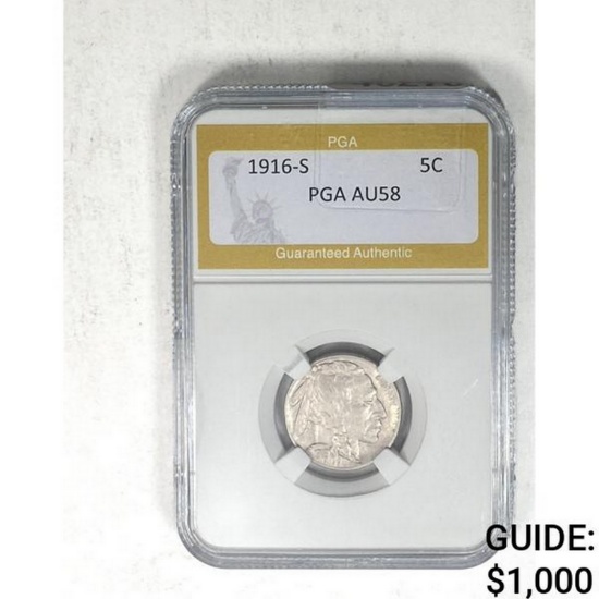1916-S Buffalo Nickel PGA AU58