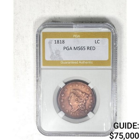 1818 Large Cent PGA MS65 RED
