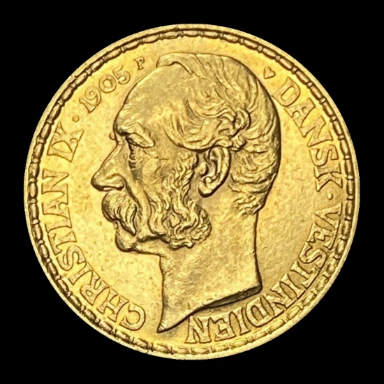 1905 Danish West Indies 20 Francs Coin UNCIRCULATED