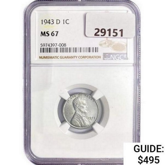 1943-D Wheat Cent NGC MS67