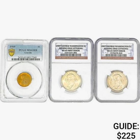 [3] 1909&2007 1C & Washington $1 NGC MS63/65