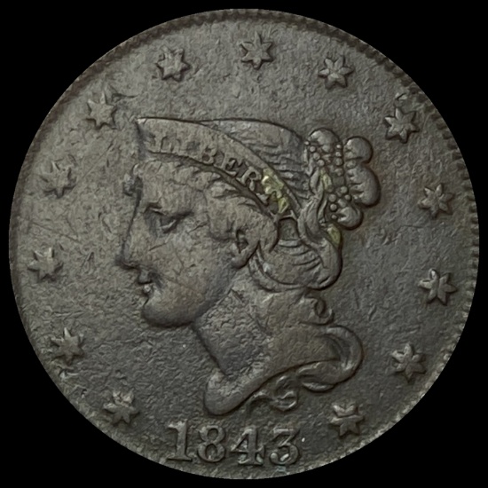 1843 Braided Hair Large Cent LIGHTLY CIRCULATED