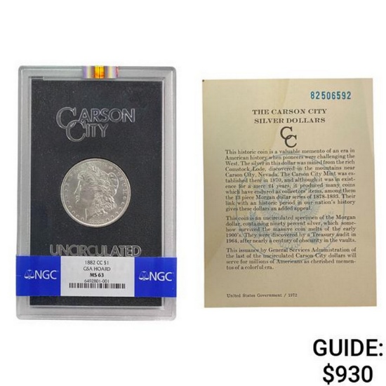 1882-CC Morgan Silver Dollar NGC MS63