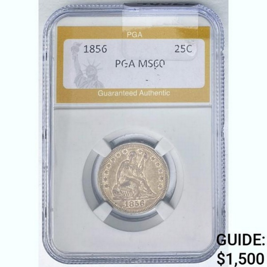 1856 Seated Liberty 25C PGA MS60