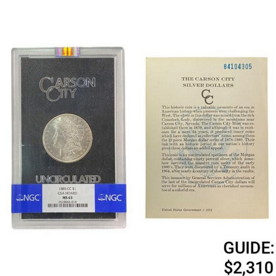 1885-CC Morgan Silver Dollar NGC MS63
