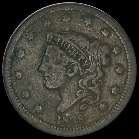 1838 Coronet Head Large Cent LIGHTLY CIRCULATED