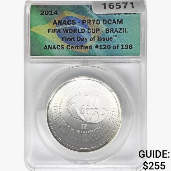 2014 France 10 Euro Fifa World Cup ANACS PR70 DCAM