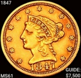 1847 $2.50 Gold Quarter Eagle UNCIRCULATED