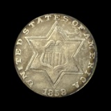 1858 Silver Three-Cent Piece LIGHTLY CIRCULATED
