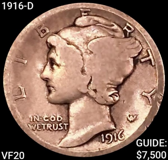 1916-D Mercury Dime LIGHTLY CIRCULATED