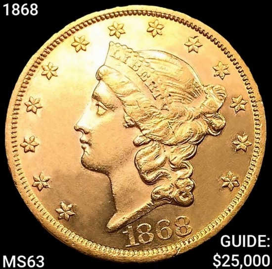 1868 $20 Gold Double Eagle CHOICE BU