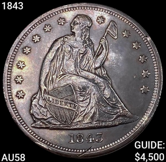 1843 Seated Liberty Dollar CHOICE AU