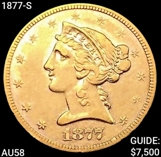 1877-S $5 Gold Half Eagle CHOICE AU