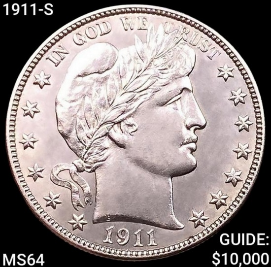 1911-S Barber Half Dollar CHOICE BU