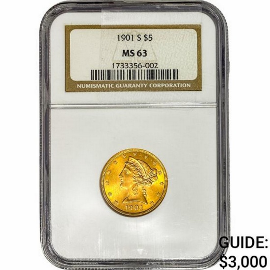 1901-S $5 Gold Half Eagle NGC MS63