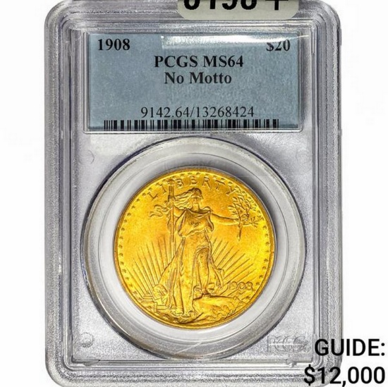 1908 $20 Gold Double Eagle PCGS MS64 No Motto