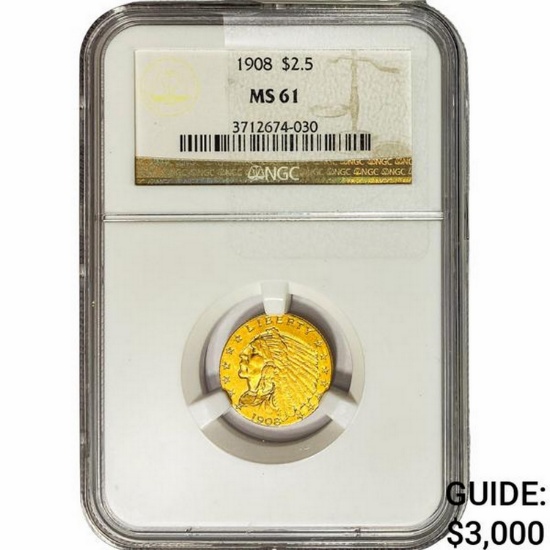 1908 $2.50 Gold Quarter Eagle NGC MS61