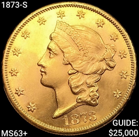 1873-S $20 Gold Double Eagle CHOICE BU+