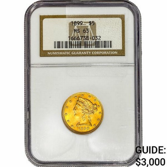 1899 $5 Gold Half Eagle NGC MS63