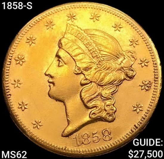 1858-S $20 Gold Double Eagle UNCIRCULATED