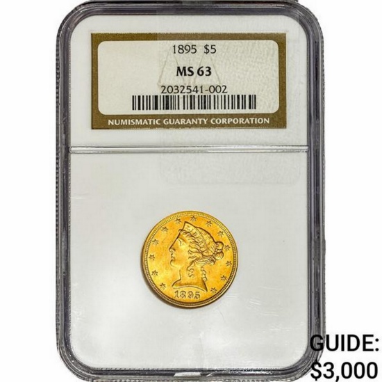 1895 $5 Gold Half Eagle NGC MS63