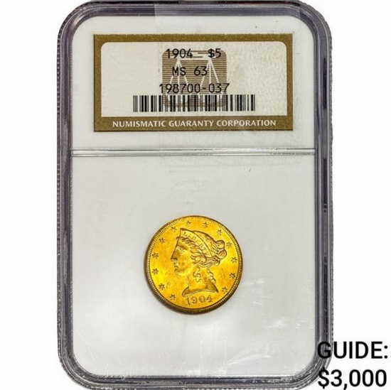 1904 $5 Gold Half Eagle NGC MS63