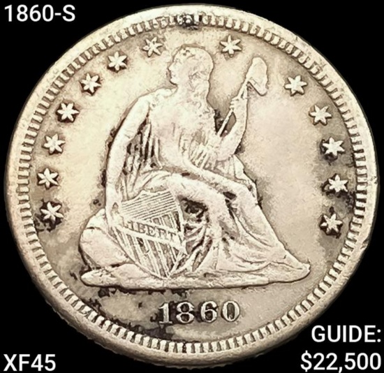 1860-S Seated Liberty Quarter NEARLY UNCIRCULATED