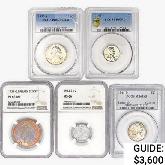 1937-1992 [5] Varied Coinage PCGS/NGC PF/MS