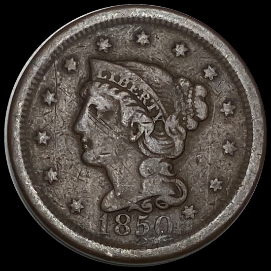 1850 Braided Hair Large Cent LIGHTLY CIRCULATED