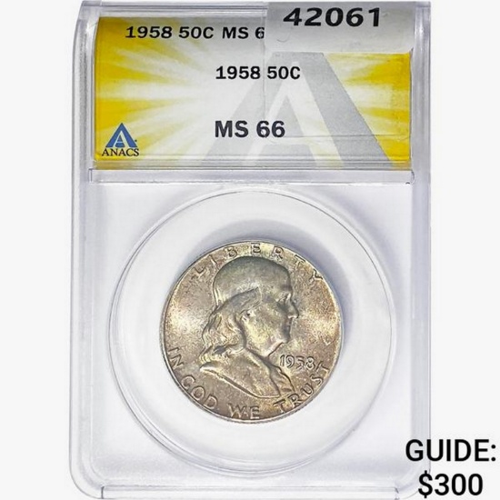 1958 Franklin Half Dollar ANACS MS66