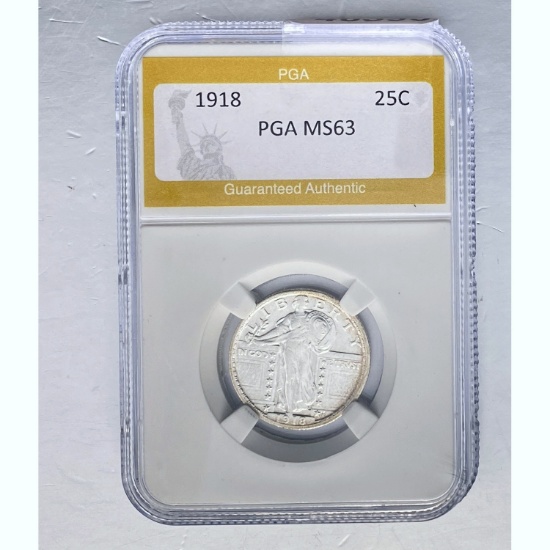 1918 25C Standing Liberty PGA MS63