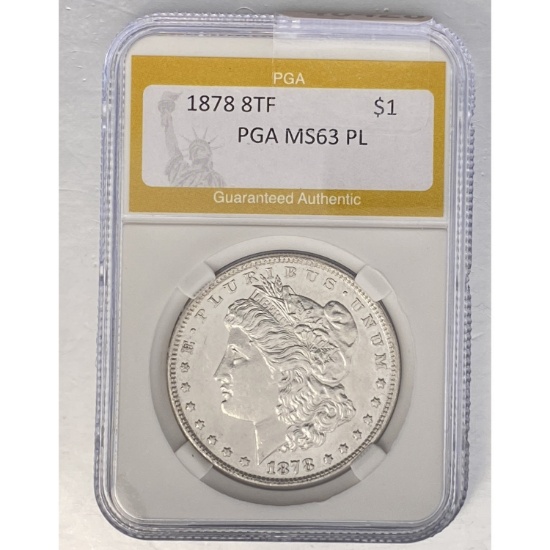 1878 8TF Morgan Dollar PGA MS63 PL SILVER