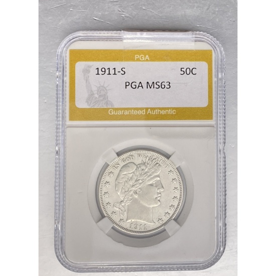 1911-S Barber Half Dollar PGA MS63