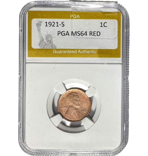 1921-S 1C Lincoln Cent PGA MS64 RED