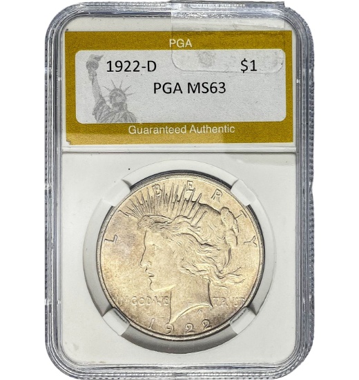 1922-D Peace Dollar PGA MS63 SILVER