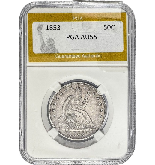 1853 50C Seated Liberty PGA AU55