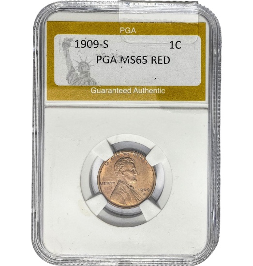1909-S 1C Lincoln Cent PGA MS65 RED