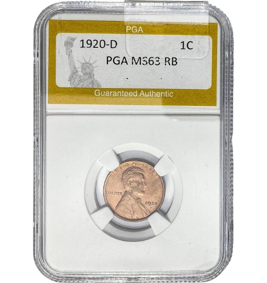 1920-D 1C Lincoln Cent PGA MS63 RB