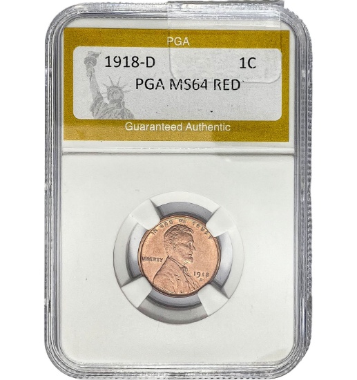 1918-D 1C Lincoln Cent PGA MS64 RED