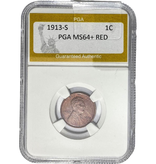 1913-S 1C Lincoln Cent PGA MS64+ RED