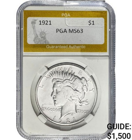 1921 Peace Dollar PGA MS63 SILVER