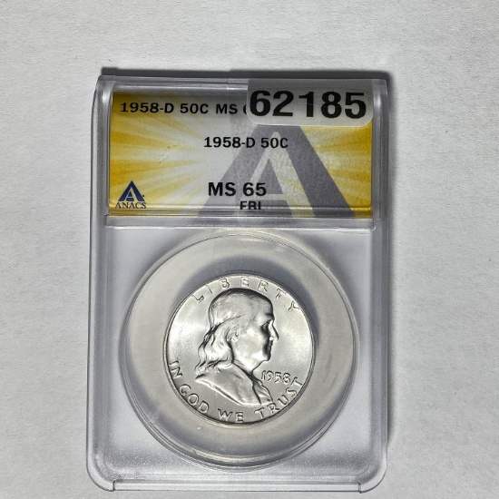 1958-D Franklin Half Dollar ANACS MS 65 FBL