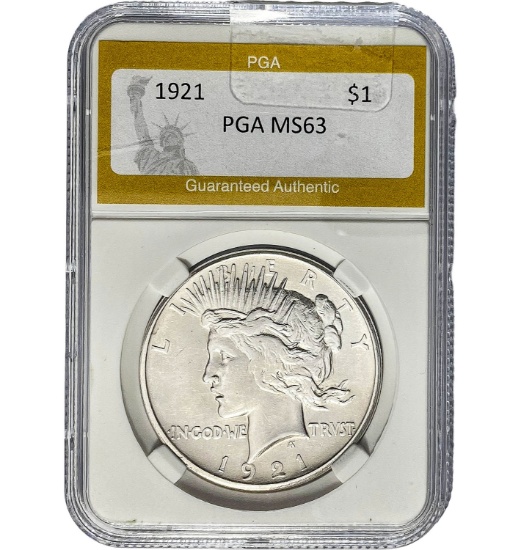 1921 Peace Dollar PGA MS63 SILVER