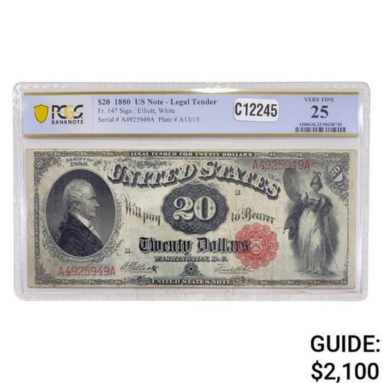 1880 $20 LEGAL TENDER USN PCGS VERY FINE-25