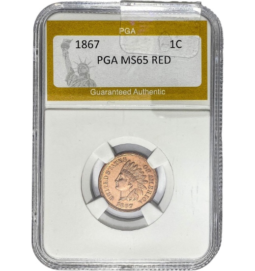 1867 1C Indian Head Cent PGA MS65 RED
