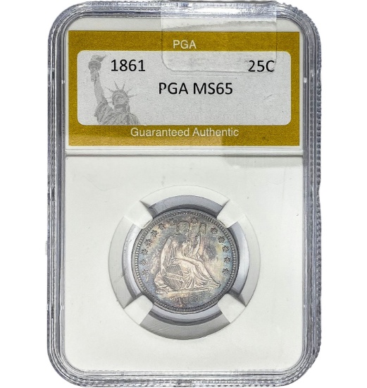 1861 25C Seated Liberty PGA MS65