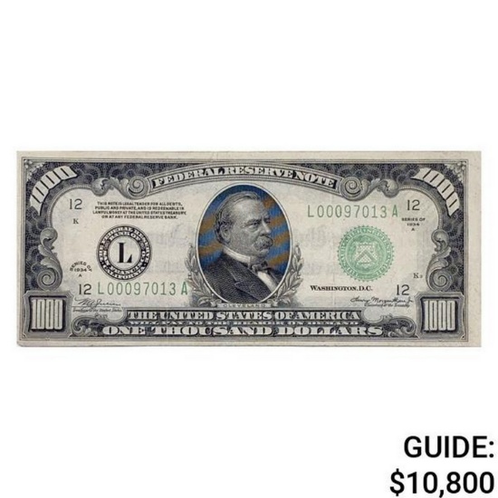 1934-A $1,000 FRN SAN FRANCISCO, CA ABOUT UNC