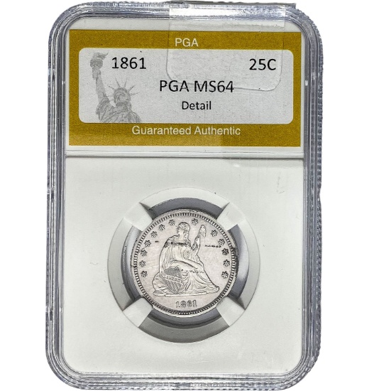 1861 25C Seated Liberty PGA MS64