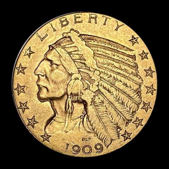 1909 Indian Head $5 Gold Half Eagle LIGHTLY CIRCULATED