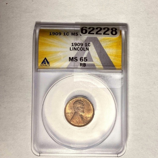 1909 1C Lincoln Wheat ANACS MS 65 RB